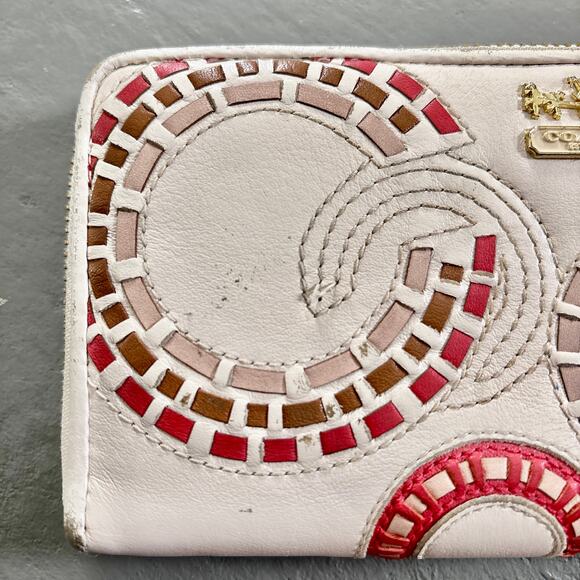 Coach Chelsea Inlaid Charlie Ivory Leather Accordion Zip Wallet Y2K - Picture 3 of 11